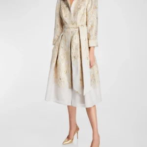 Shirtdress Jacquard de Manga Tres Cuartos